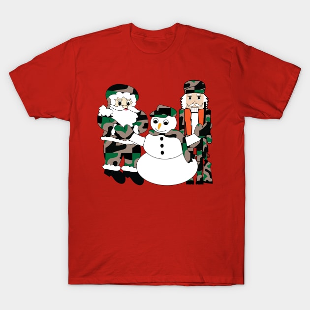 Camo Christmas, Santa Claus, snowman, nutcracker T-Shirt by sandyo2ly